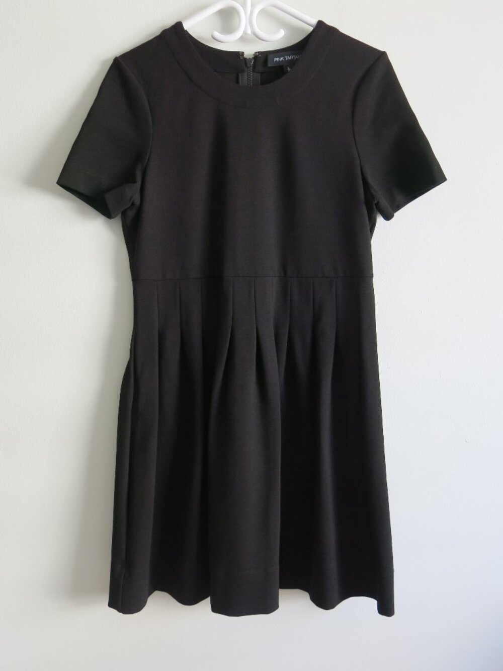 Pink Tartan Box Pleats Waist Detail Women's Black Fit & Flare Dress - Size Large